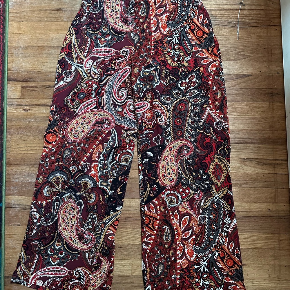 I.N. Studio Paisley Wide Leg Pants - Red and Black